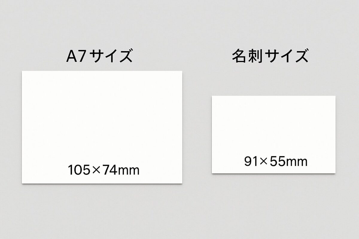 A7サイズと名刺サイズのサイズ比較